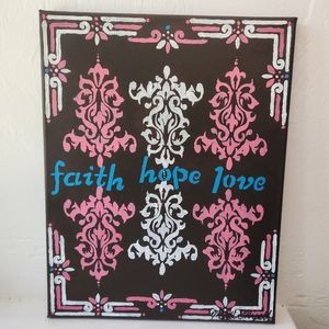 "The 3 Keys" original art hand painted acrylic canvas Faith Hope Love decor